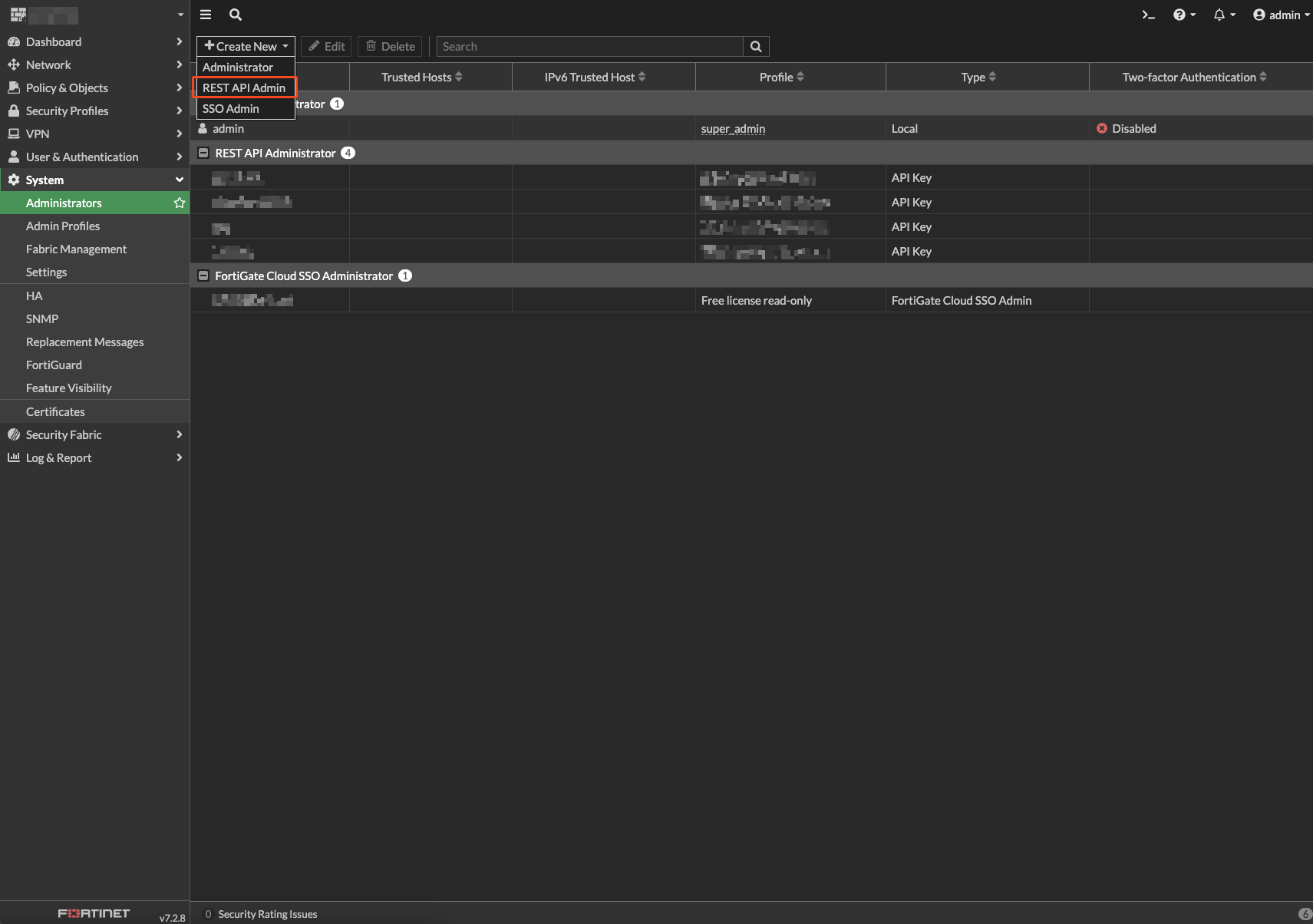 REST-API Admin anlegen