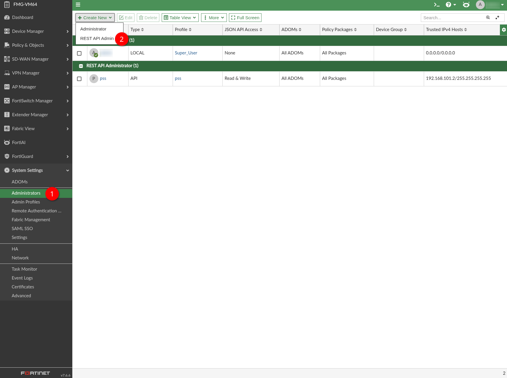 REST-API Admin anlegen