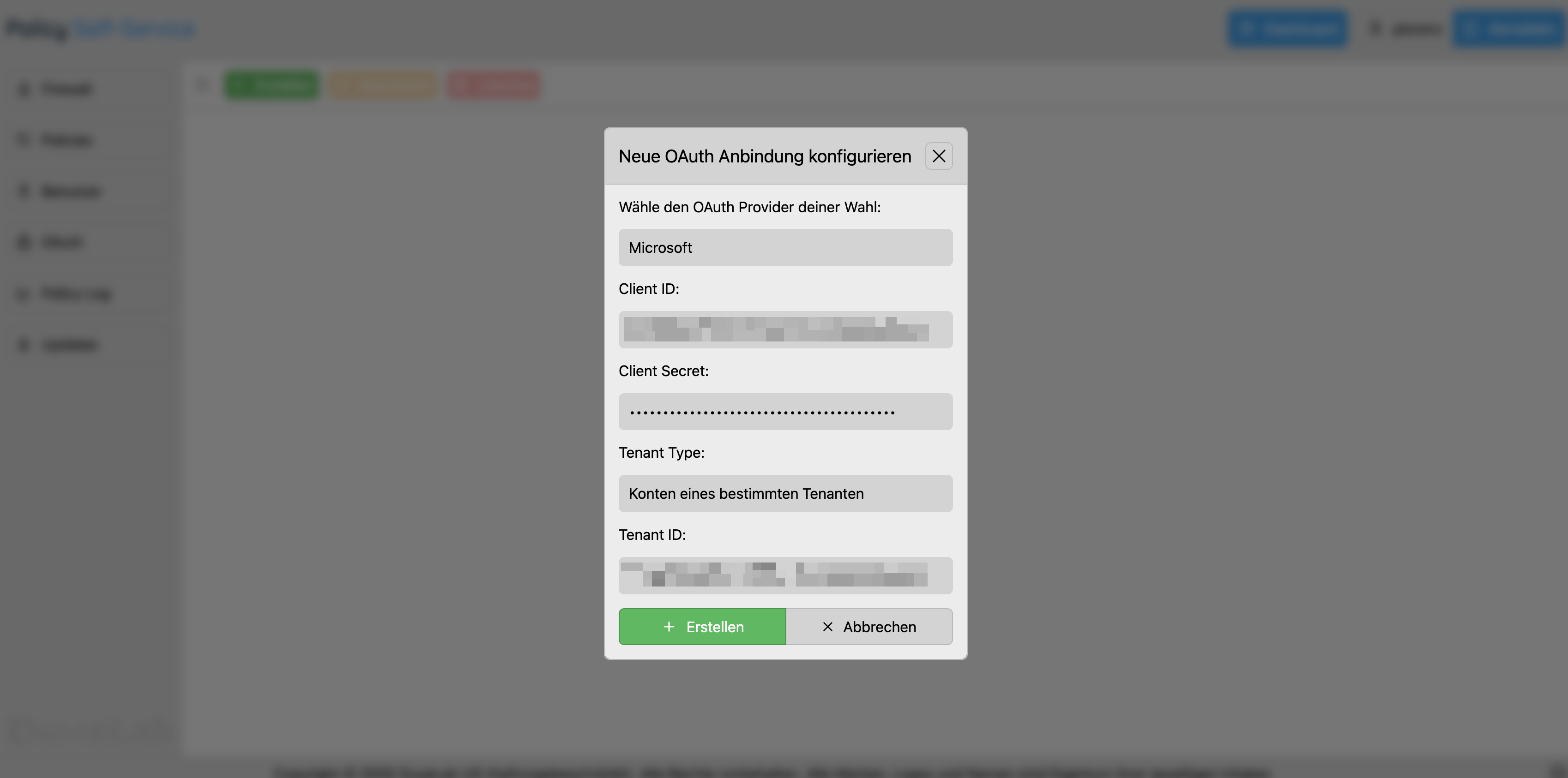Konfiguration Policy Self-Service